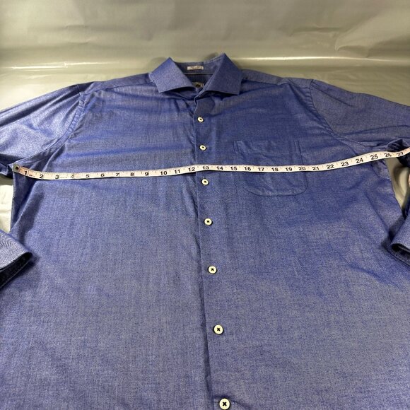 Peter Millar Button Up Shirt Men Chambray Cotton Long Sleeve Work Sport - Picture 5 of 13